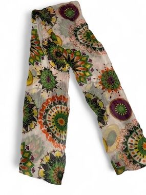 Bohemian Floral Medallion Scarf in Green & Orange